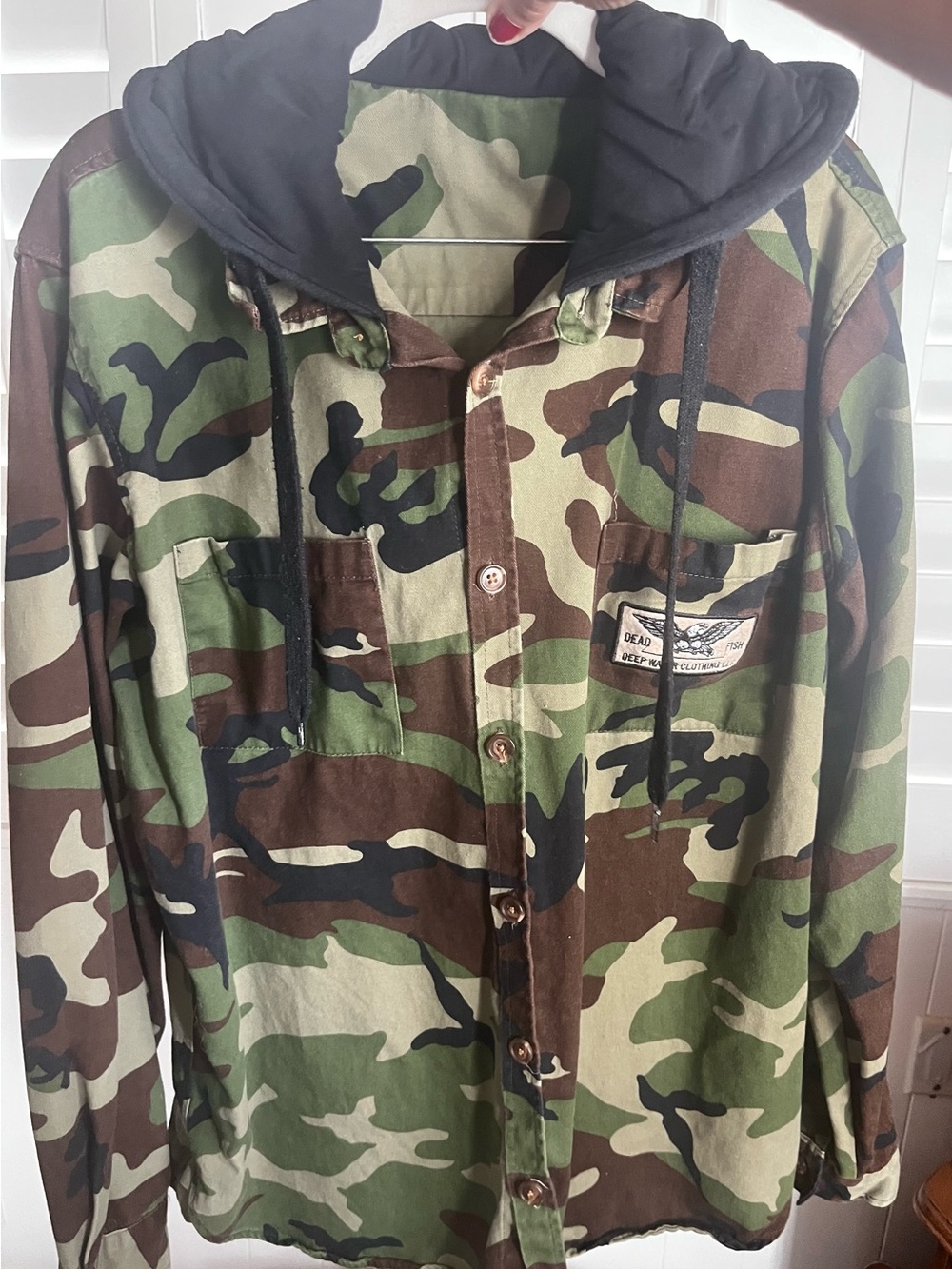Camouflage Utility Jacket with Hooded Liner - Green Camo
